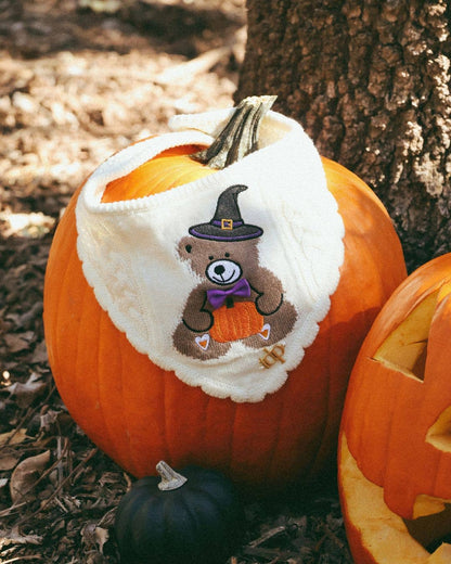 Spooky Teddy Knit Bandana with Scalloped Edge