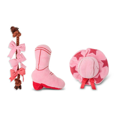 3pc Pink Cowgirl Pet Plush Squeaker Toys