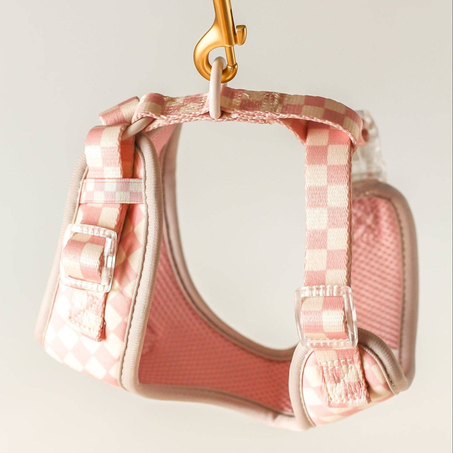 Checkerboard Dog Harness in Light Pink
