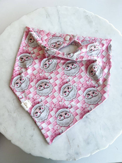 Pink Checkered Santa Print Wrinkle Resistant Bandana