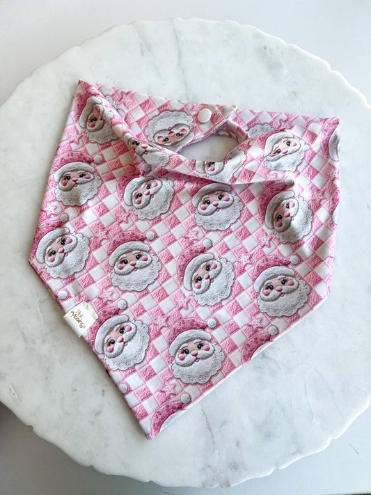 Pink Checkered Santa Print Wrinkle Resistant Bandana