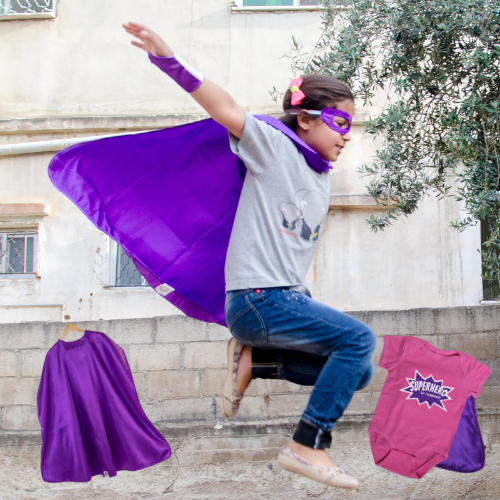 Capa de superhéroe morada (tallas para bebés, niños y adultos)