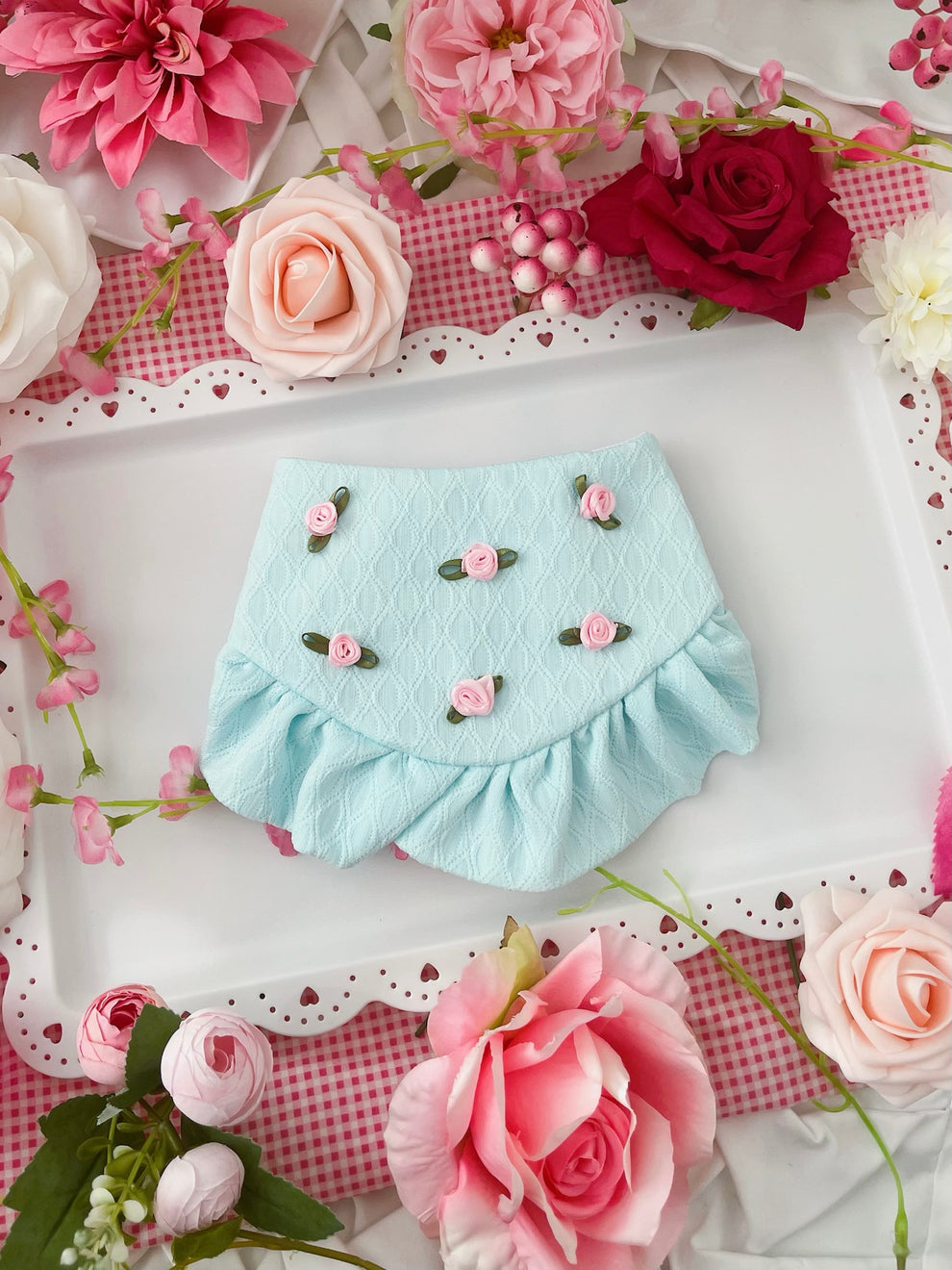 Teal Pink Flowers Dog Bandana
