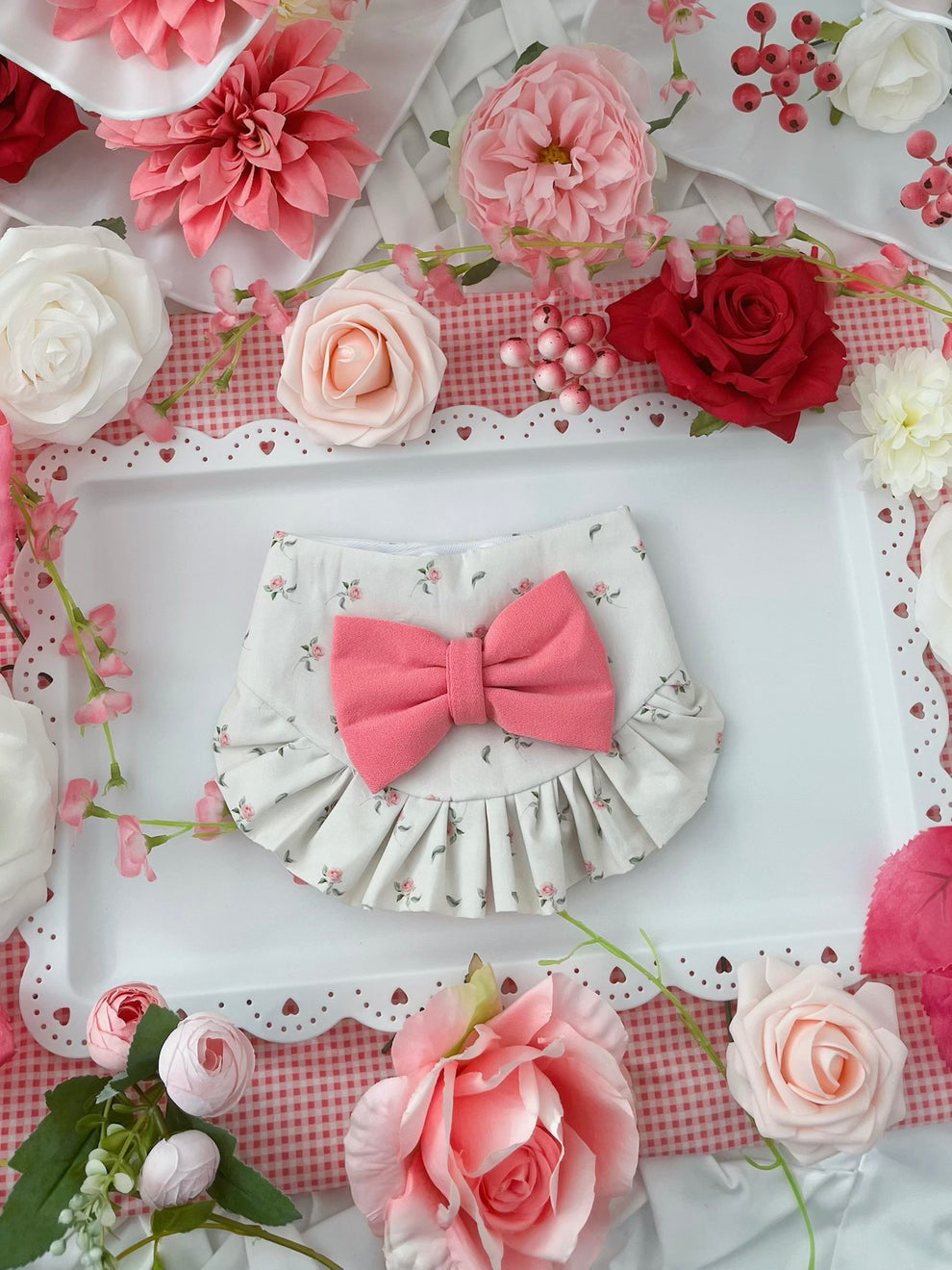 Floral Pattern Pink Bow Dog Bandana