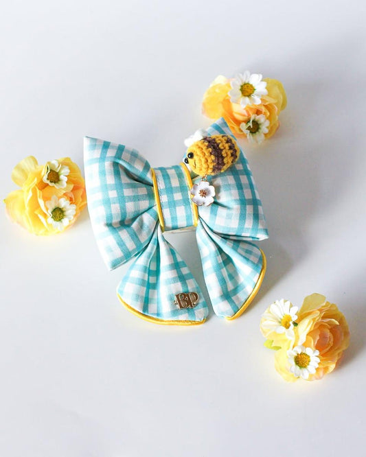 Meant to Bee Sailor Dog Bow - Blue Plaid