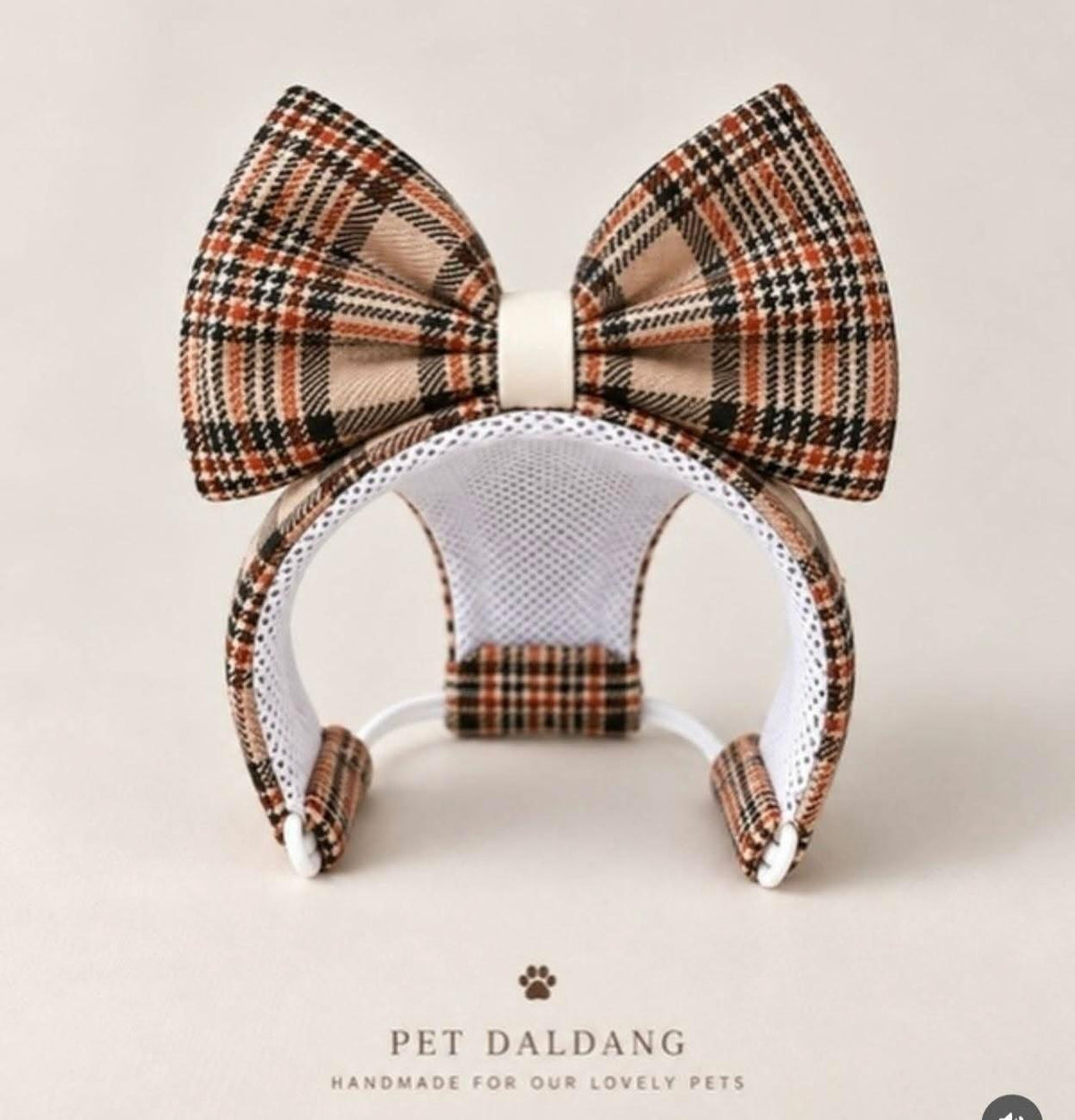 Toffee Brown Plaid Bow Hat for Dogs