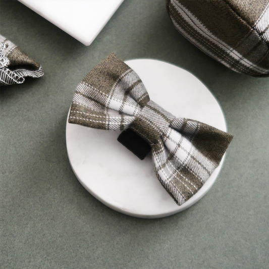 Olive Check Dog Bow Tie