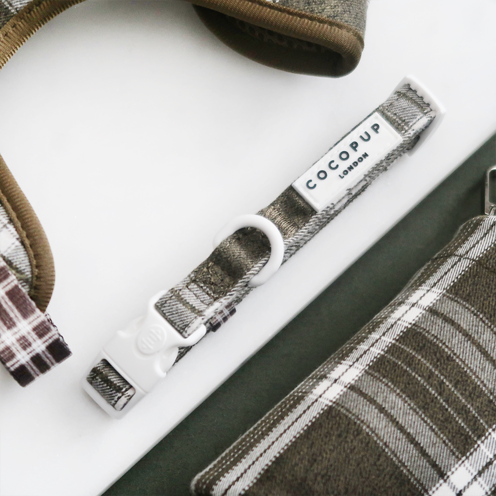 Olive Check Dog Collar