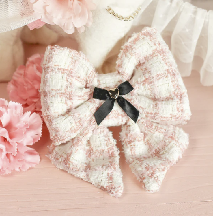 Tweed Pink Lattice Dog Sailor Bow Tie
