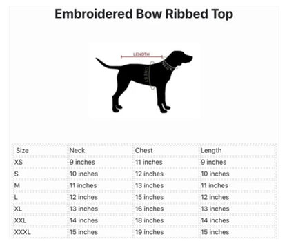 Embroidered Bow Ribbed Top