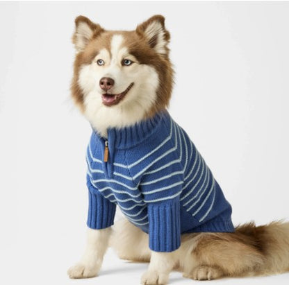 Blue Stripe Quarter-Zip Dog Sweater