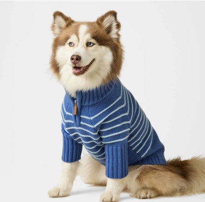 Blue Stripe Quarter-Zip Dog Sweater