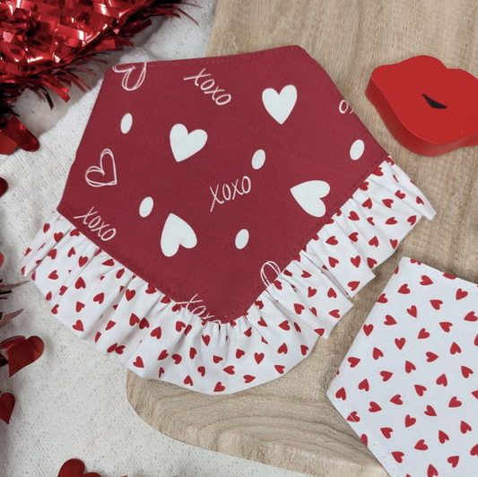 Hugs and Kisses with Heart and Ruffle Trim Dog Bandana