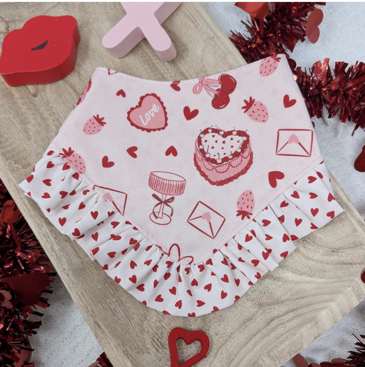 Pink Galentine with Ruffle Trim Dog Bandana