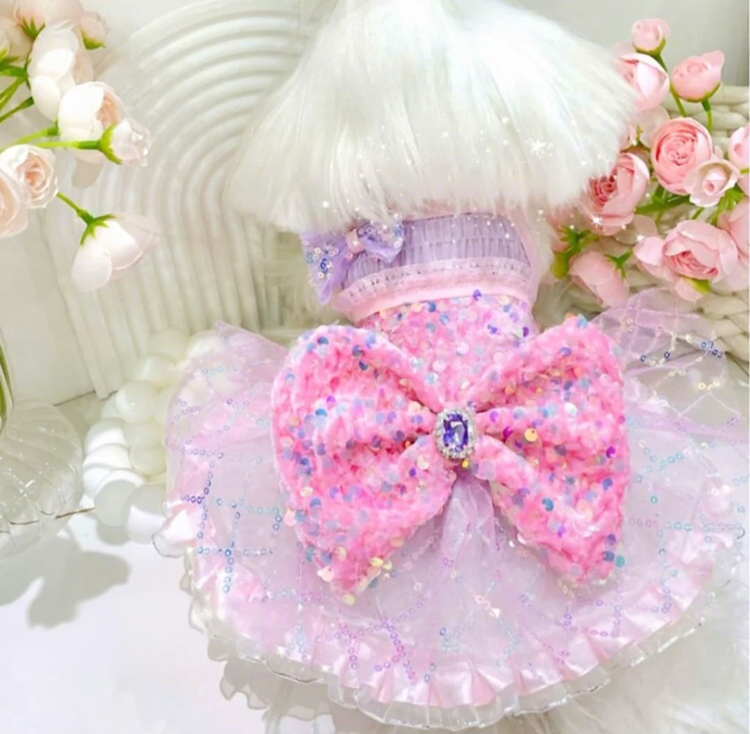 Pink Princess Dog Dress with Large Bow