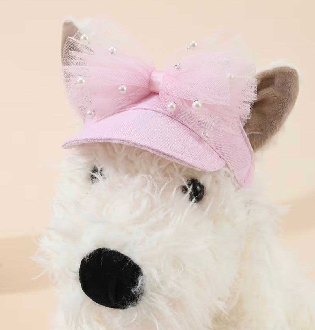 Pink Tulle Bow Hat for Dogs