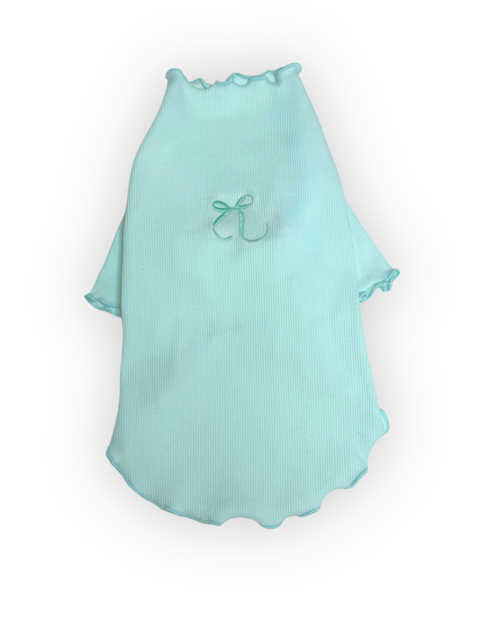 Embroidered Bow Ribbed Top