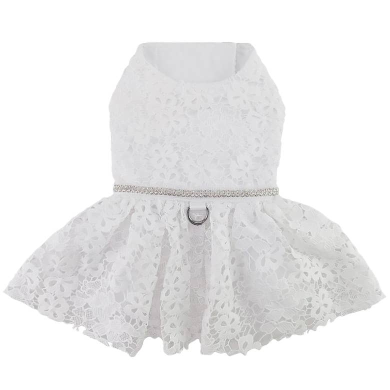White Lace Dog Wedding Dress with Matching Leash