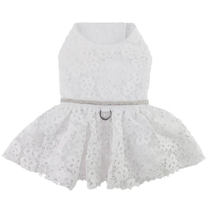 White Lace Dog Wedding Dress with Matching Leash