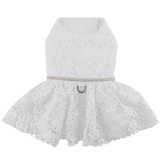 White Lace Dog Wedding Dress with Matching Leash