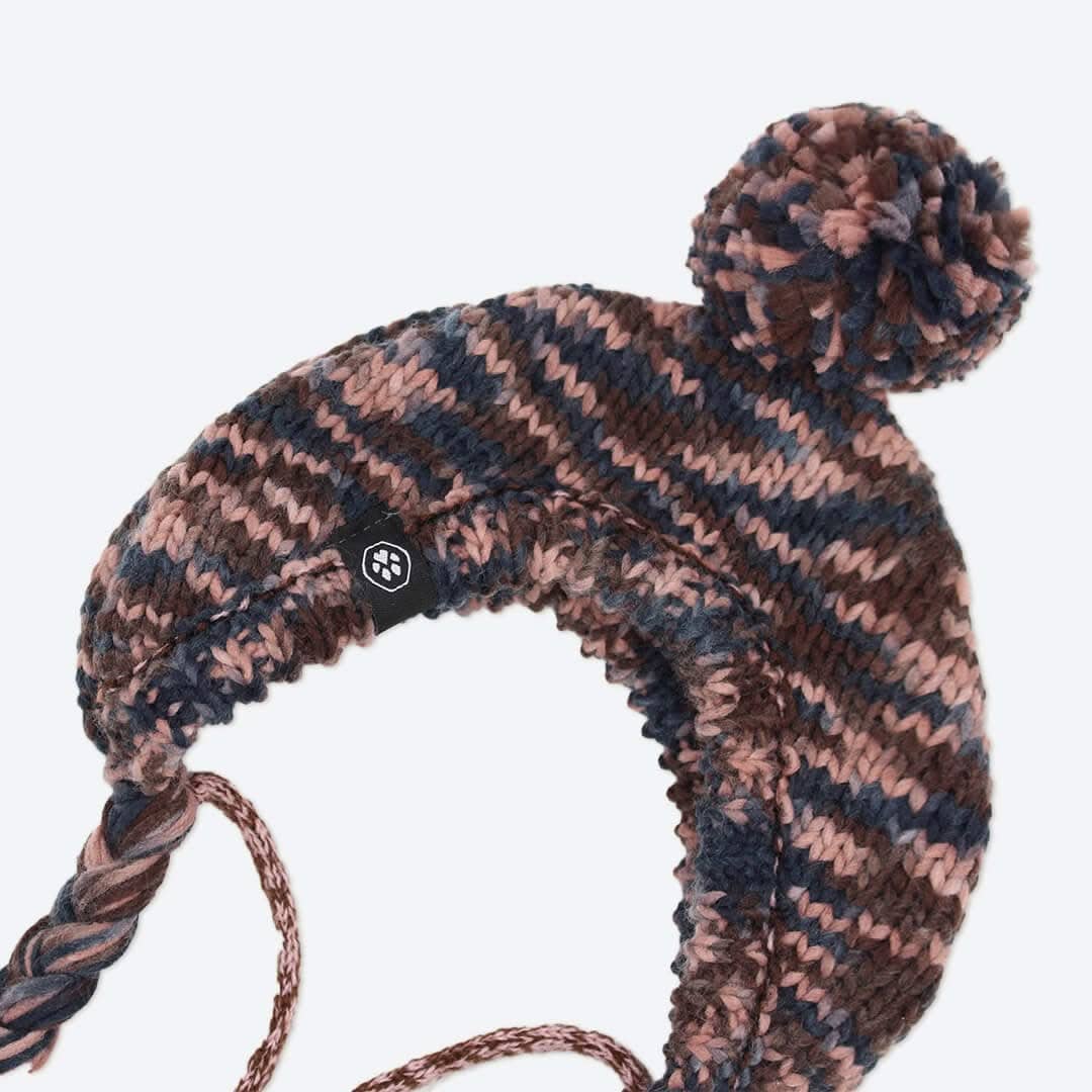 Gorro de punto con pompón para perro - Castaño