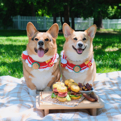 Collar de crochet para perro con forma de hamburguesa