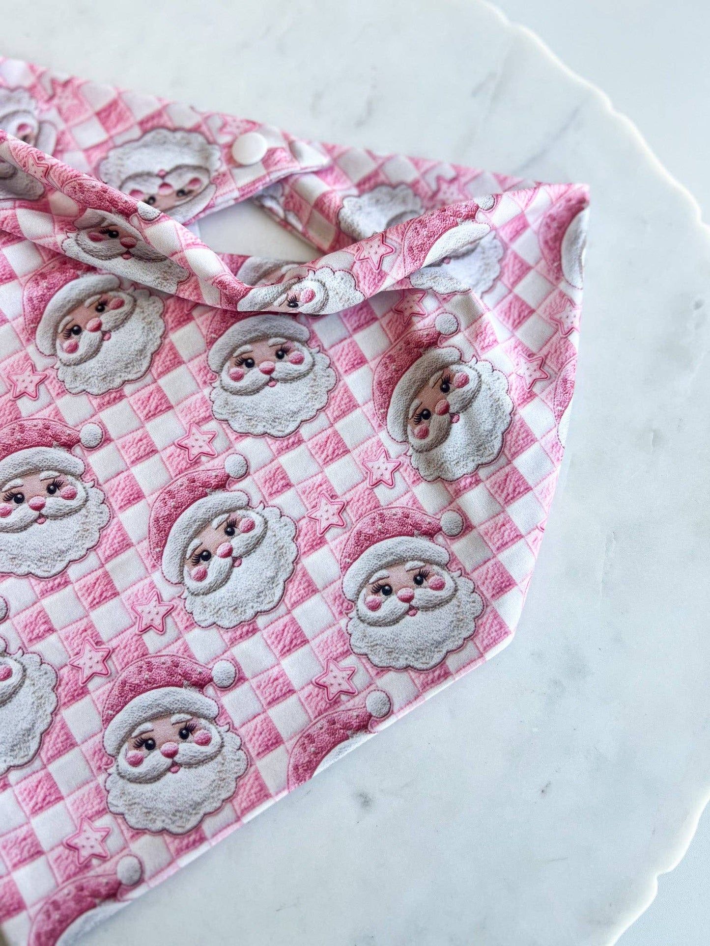 Pink Checkered Santa Print Wrinkle Resistant Bandana