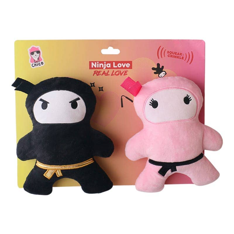 Juego de regalo de peluche para perro Ninja rosa y negro (2 piezas)