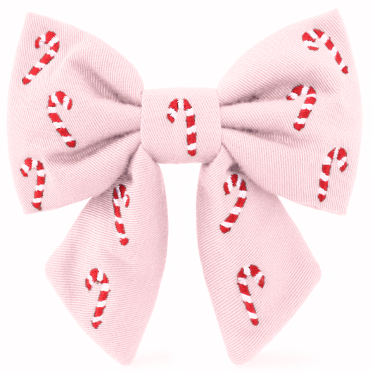 Blush Pink Candy Canes Embroidered Lady Dog Bow