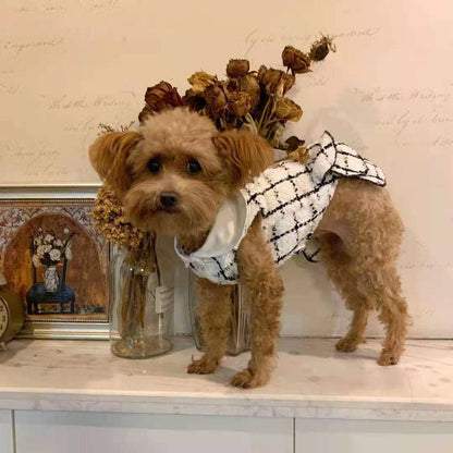 Vestido para perro monocromático estilo tweed - Blanco