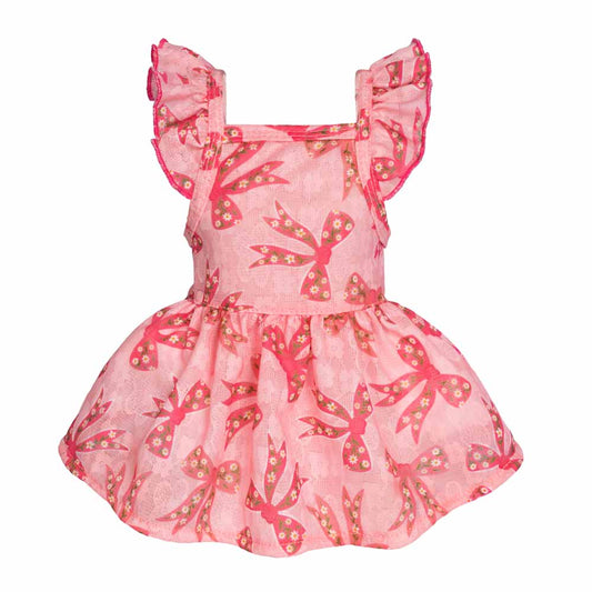 Ruffle Sleeves Bowknot Dog Dress