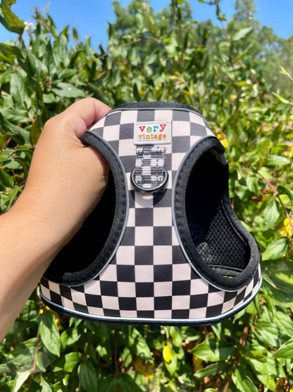 Checkered Black & White Step-In Dog Harness