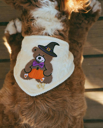 Spooky Teddy Knit Bandana with Scalloped Edge