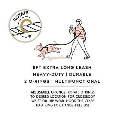 Rosy Quartz Ombre | Hands Free Rope Leash | 8ft Extra Sturdy