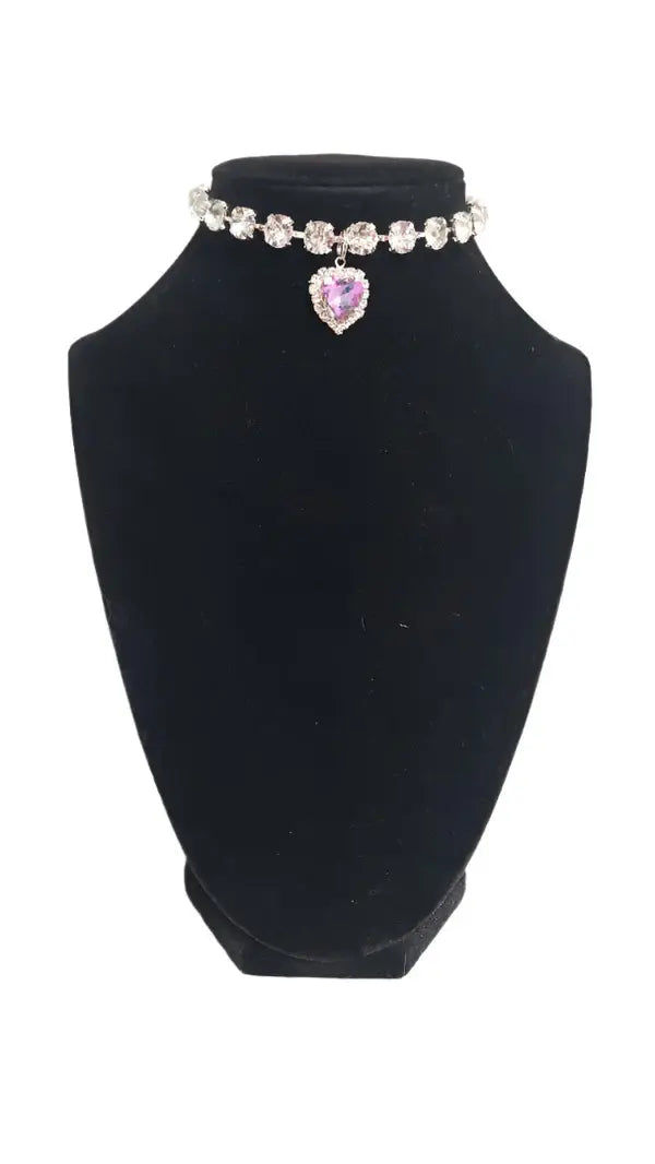 Crystal Heart Pet Necklace With Magnetic Breakaway - Lilac