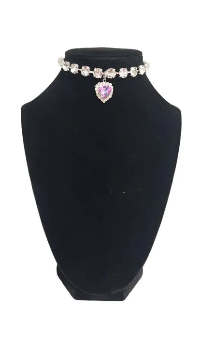 Crystal Heart Pet Necklace With Magnetic Breakaway - Lilac