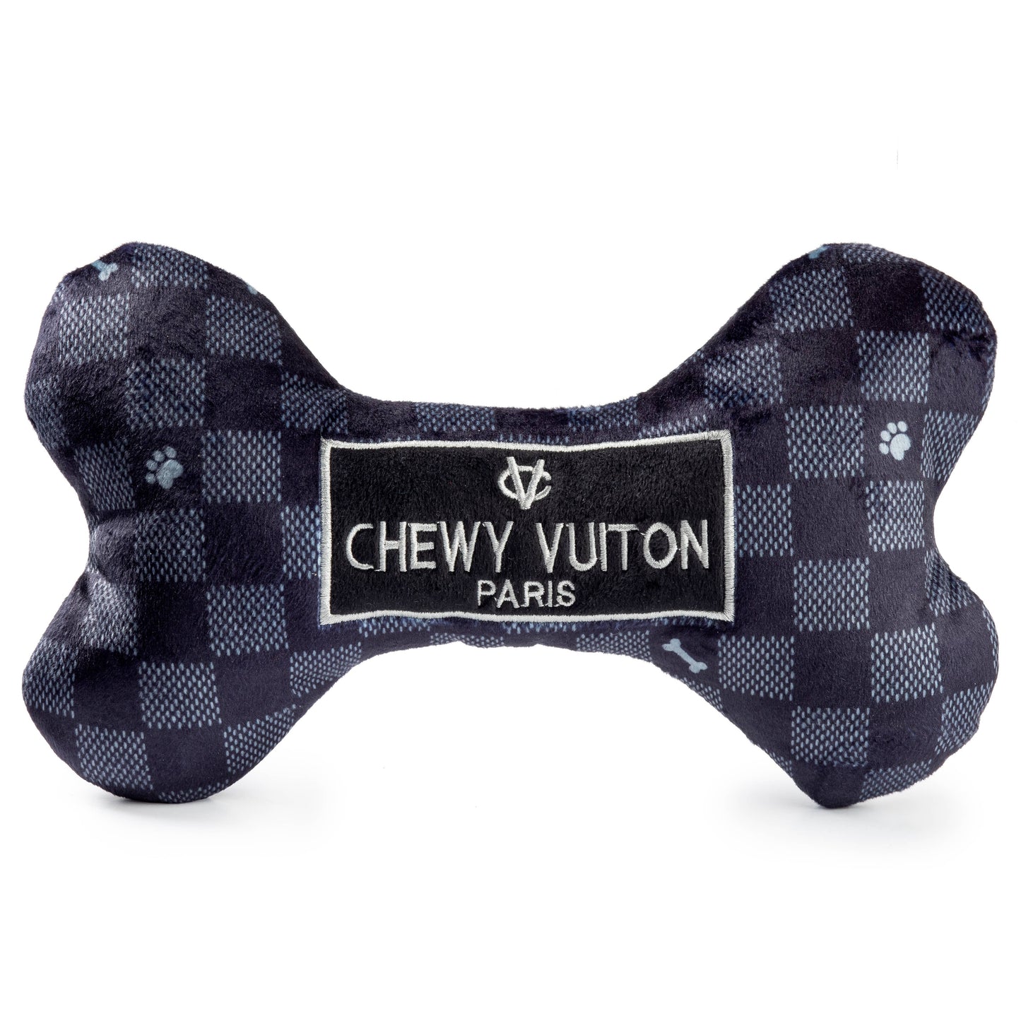 Black Checker Chewy Vuiton Bone Dog Toy