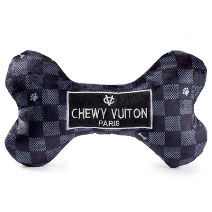 Black Checker Chewy Vuiton Bone Dog Toy