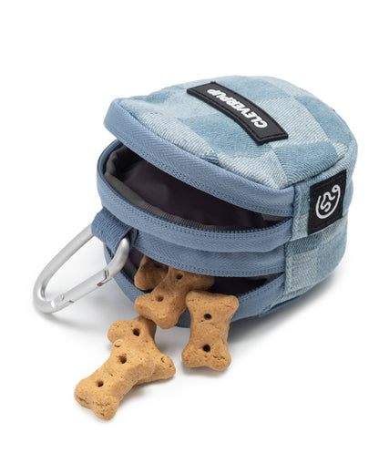 Denim Check Snackpack-Double Insulated Dog Treat Pouch