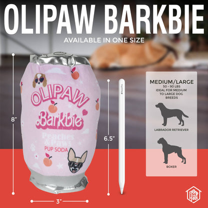 Olipaw PupSoda Barkbie  – Plush Squeaky Designer Dog Toy