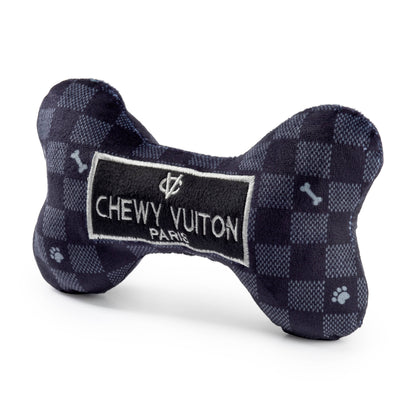 Black Checker Chewy Vuiton Bone Dog Toy