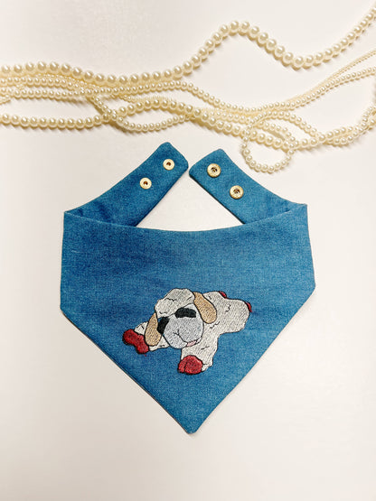 Classic Lamb Embroidery Blue Denim Dog Bandana