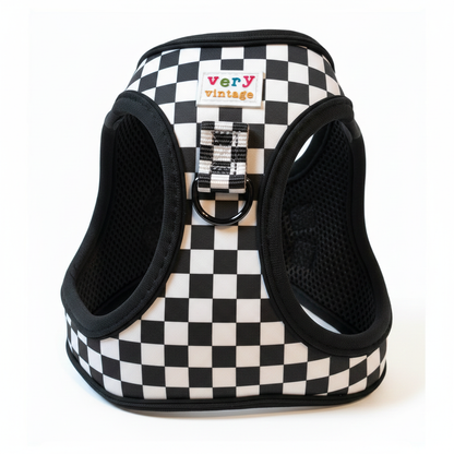 Checkered Black & White Step-In Dog Harness