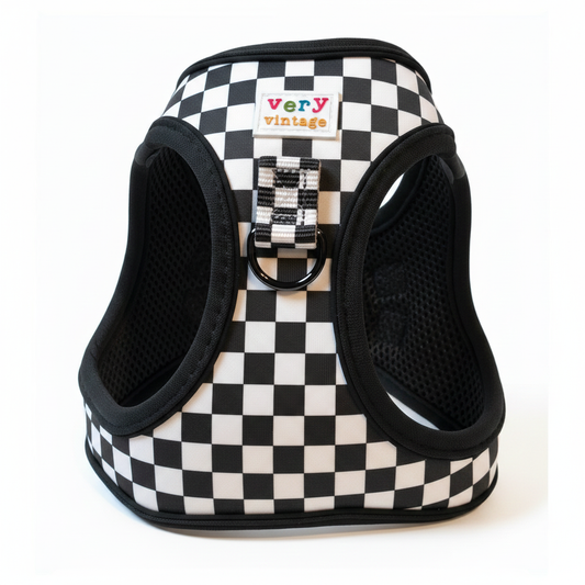 Checkered Black & White Step-In Dog Harness