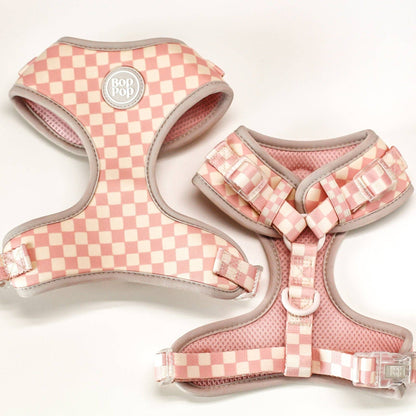 Checkerboard Dog Harness in Light Pink