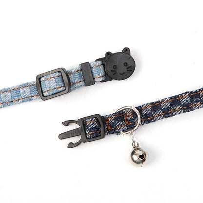 Mokka - Adjustable Gingham Denim Bow Tie Cat Collar