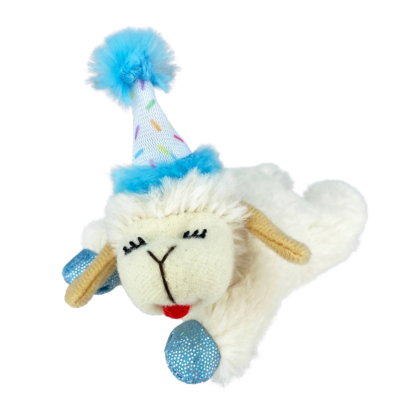 Multipet Lamb Chop w/ Birthday Hat Blue Cat Toy 4"