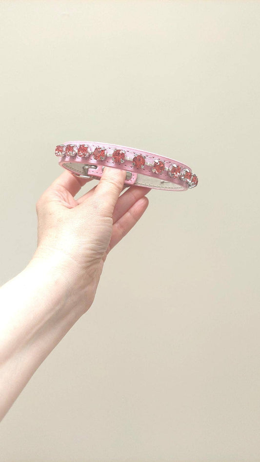 Pink Leatherette Collar With Crystal Diamonds