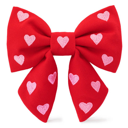 Hearts Embroidered Lady Dog Bow