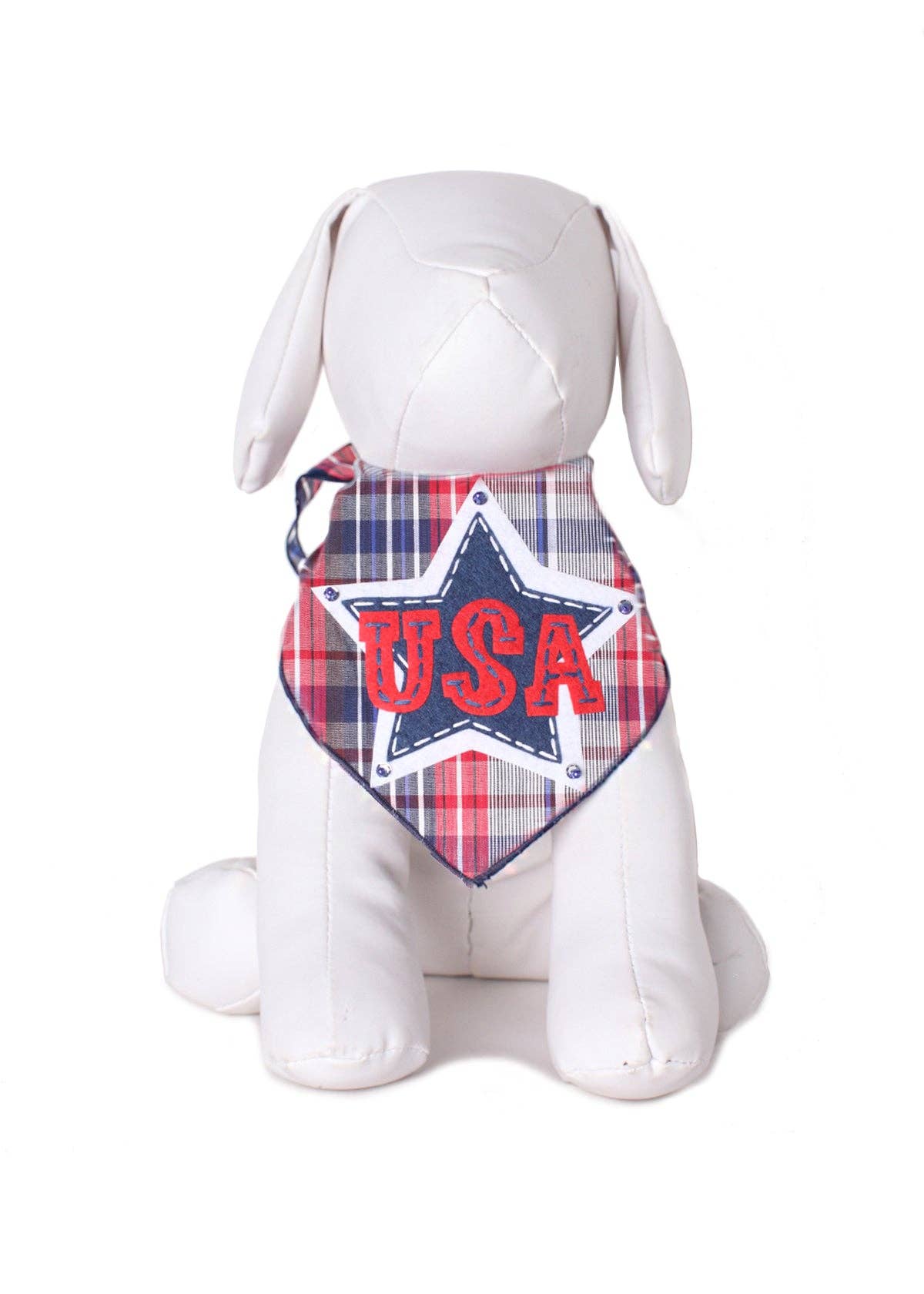 Red White and Blue Plaid USA Star Patch Bandana